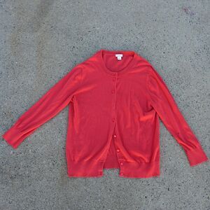 J.Crew Clare Cardigan Red Cotton Button Up Cottagecore Sweater L w/ Flaw